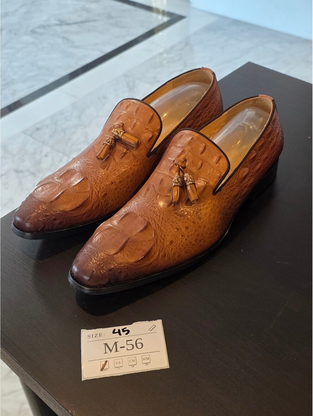 Men's Brown Ostrich Leather Loafers with Tassels